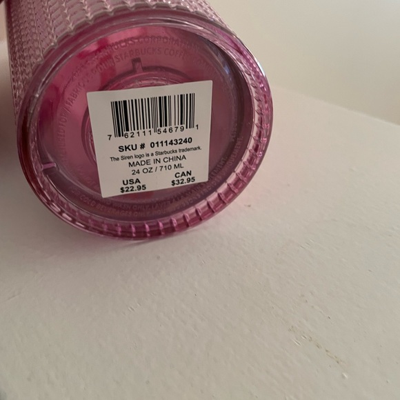 Starbucks Tumbler 2023 Iridescent Pink Silver Bubblegum Grid 24oz Cold Cup - Picture 4 of 4
